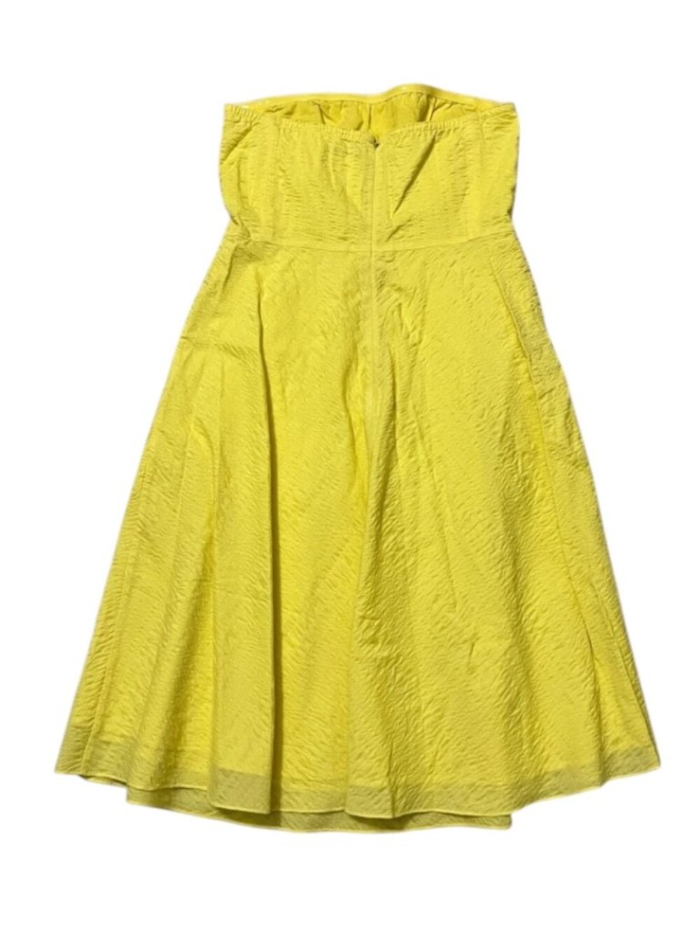 J.Crew Yellow Seersucker Strapless Dress 12P Cotton Summer Sundress Excellent - Picture 3 of 8